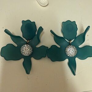 Lele Sadoughi Lagoon Blue Crystal Lily Earrings Czech Pave Crystal Flower $198